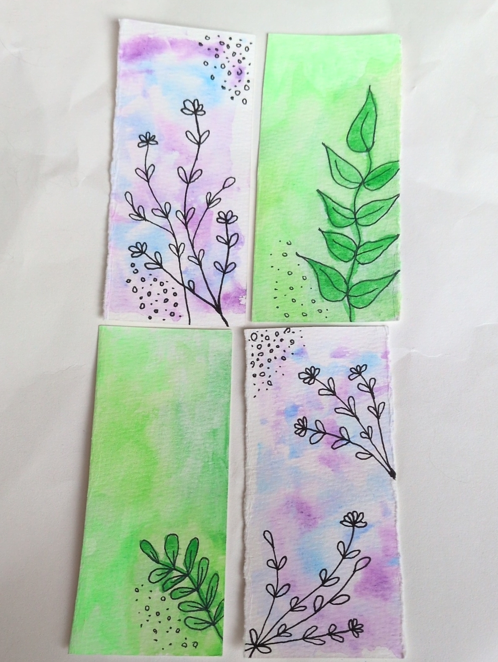 3 For $10 Handpainted Floral Watercolor Bookmark Set in Green & Lavender